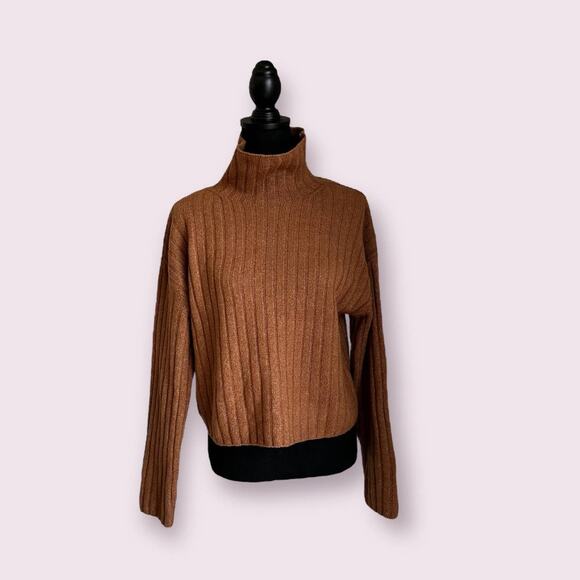 NWT Open Edit Turtle Neck Tan Cotton Blend Sweater Sz S - Picture 1 of 6